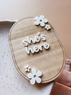 She's Here Announcement - with Daisies