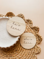 He's Here/She's Here Announcement Disc (with Double Sided Option)