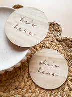 He's Here/She's Here Announcement Disc (with Double Sided Option)