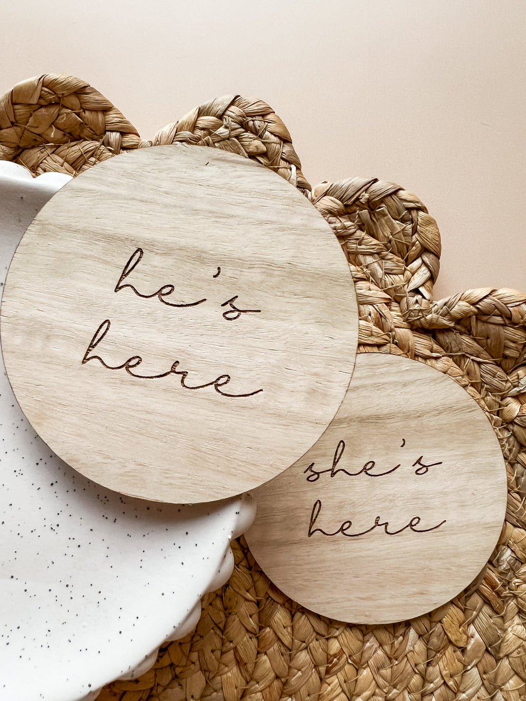 He's Here/She's Here Announcement Disc (with Double Sided Option)