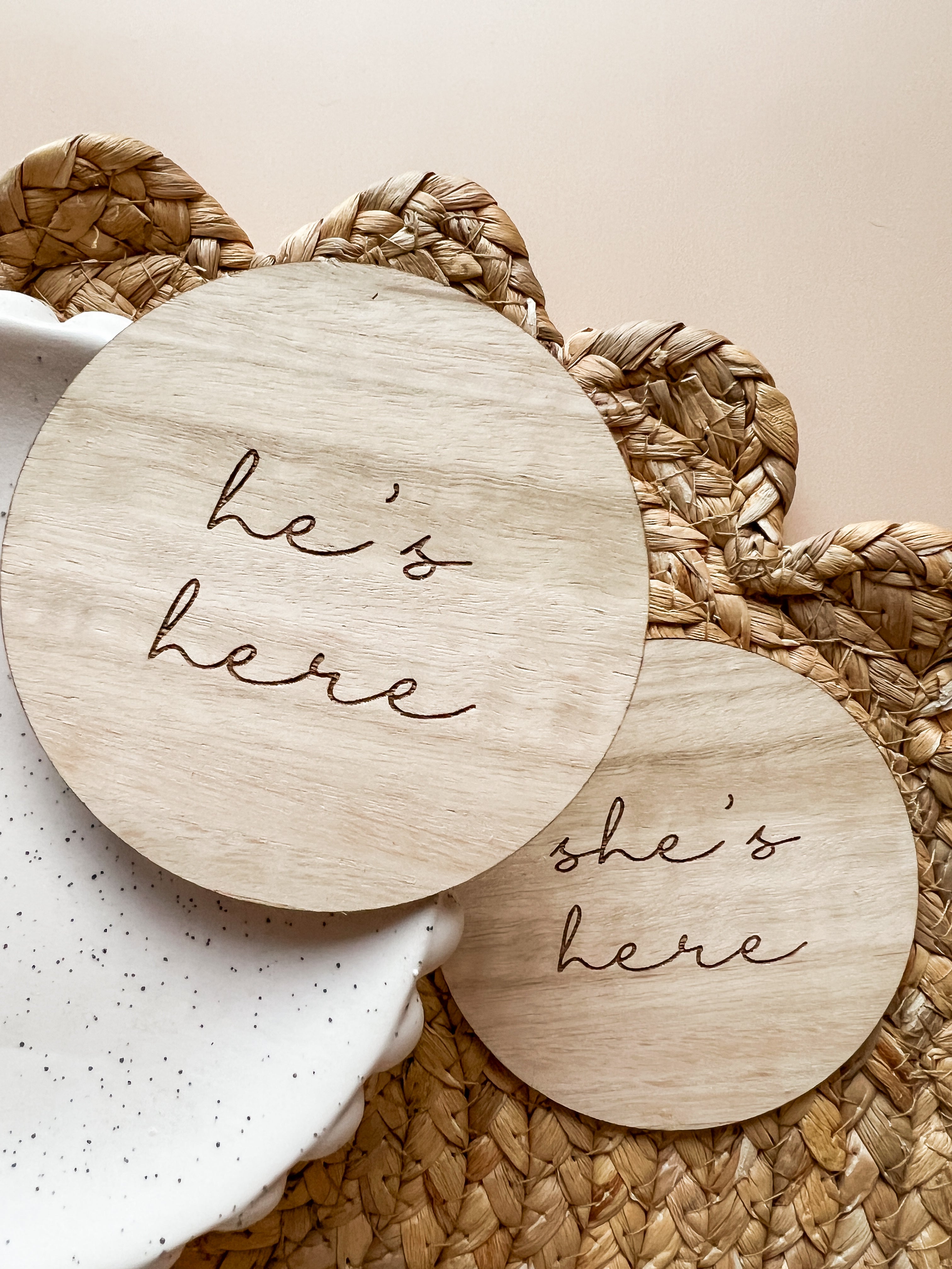 He's Here/She's Here Announcement Disc (with Double Sided Option)